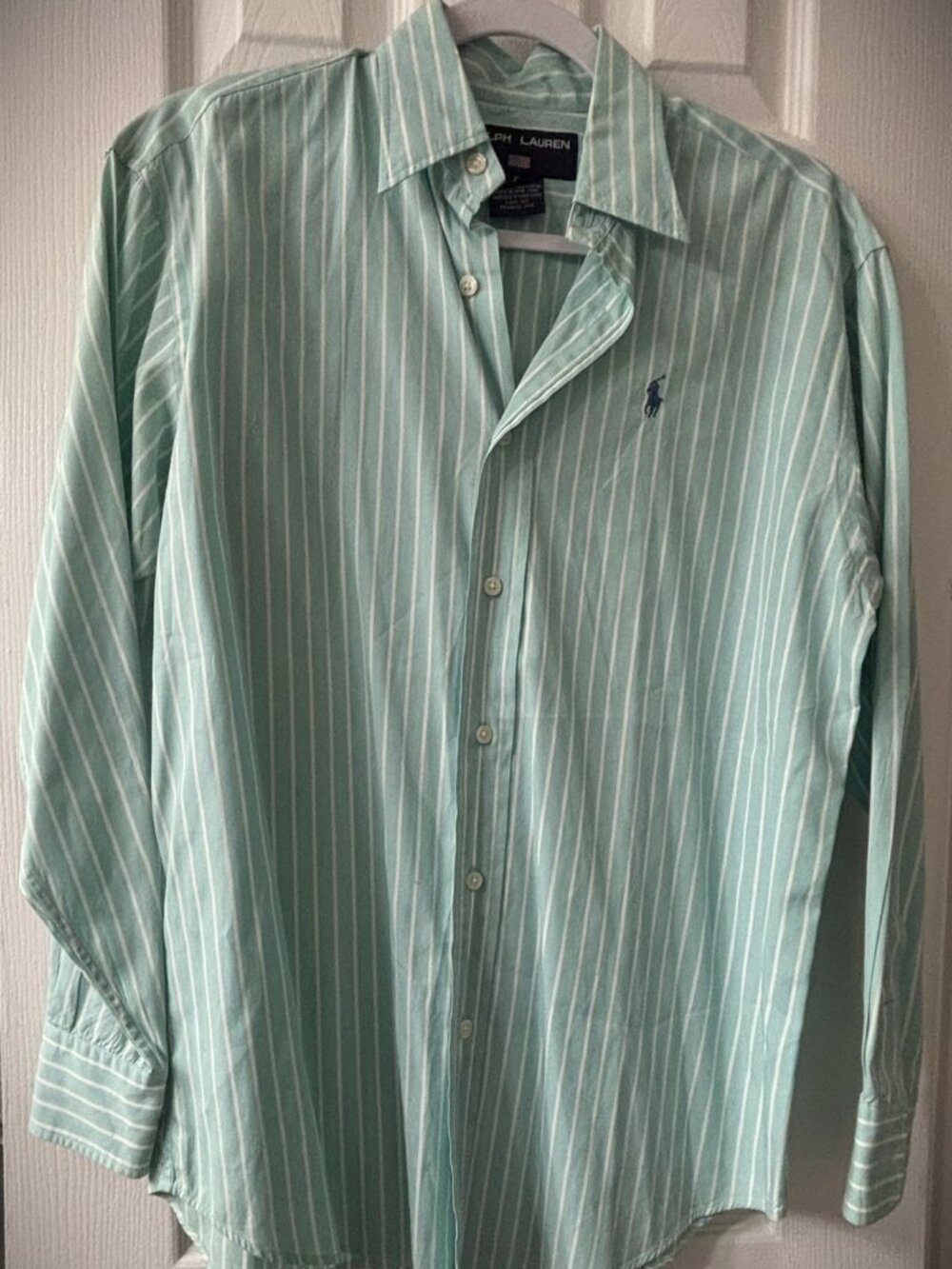Polo Ralph Lauren green-and-white vertically stripes shirt